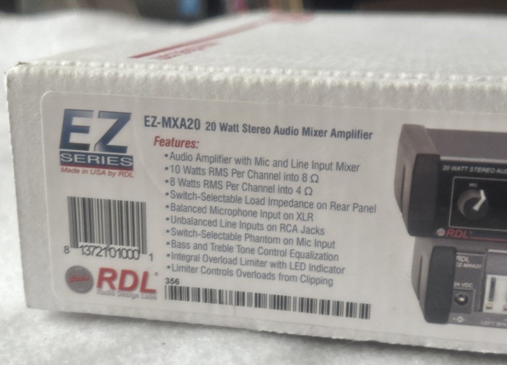 RDL MCA-20 Stereo Mixer Amplifier, NIB