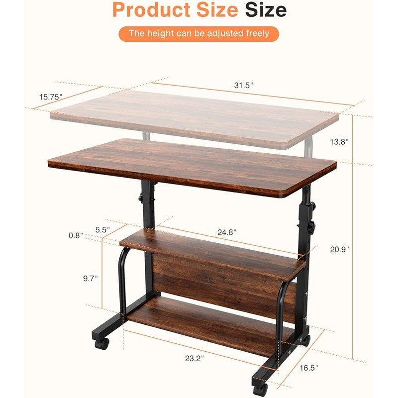 Adjustable Mobile Laptop Desk W/ Storage Rolling Computer Workstation Table New