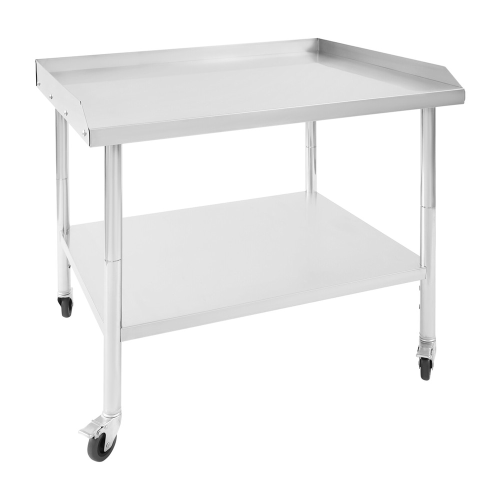2-tier Work Table Stainless Steel Work Table Kitchen Prep Table w/ Wheels