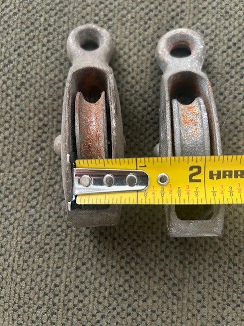 Two Vintage Cast Iron Pulleys Single Wheel