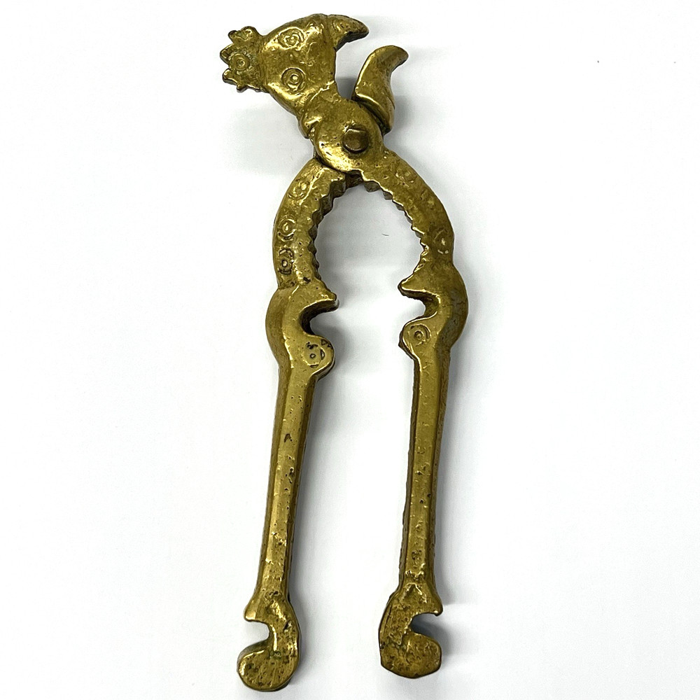 VTG Solid Brass Rooster Chicken Nutcracker Figural Rustic Farmhouse Cabincore