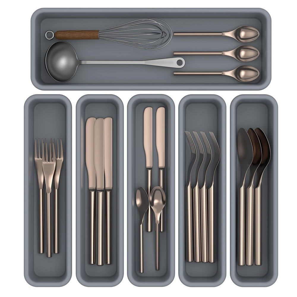 6 Pack Silicone Drawer Organizer for Kitchen, DIY Free Combination Silverware...