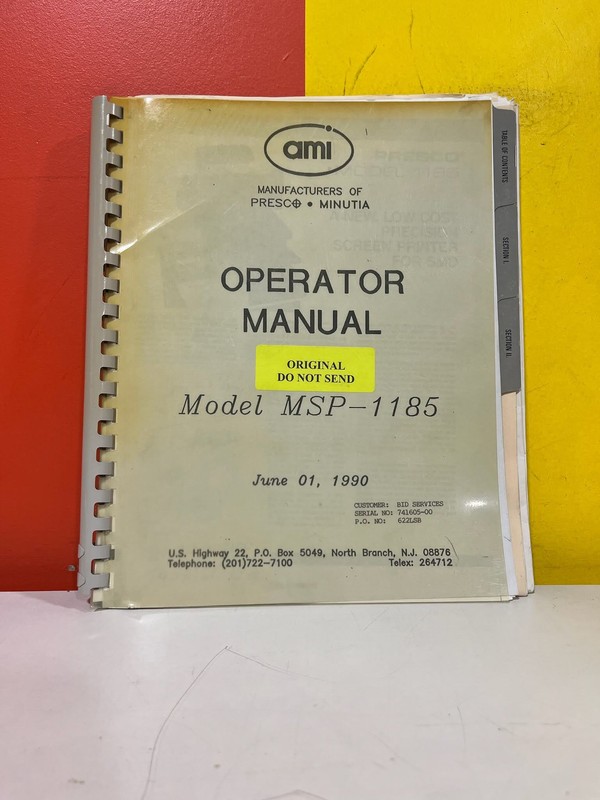 ami PRESCO 1185 Printer Operator Manual
