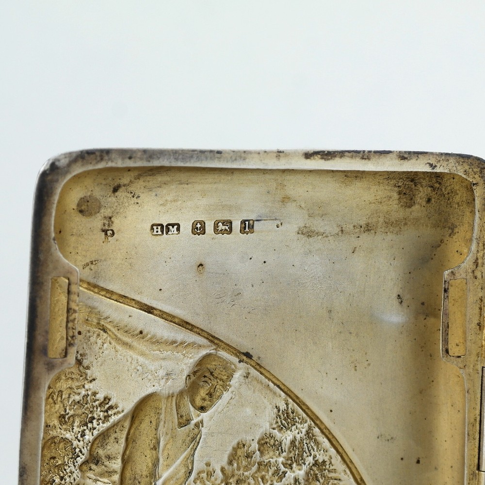 Rare Edwardian Novelty Solid Sterling Silver Cigarette Case Cricket. 1910.