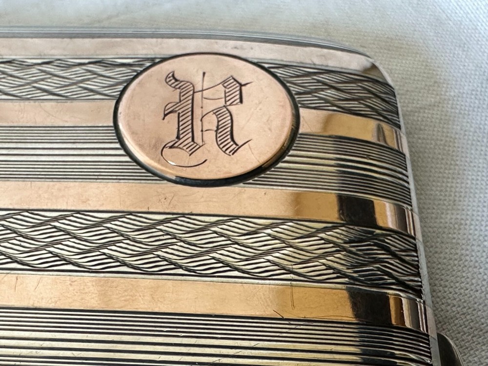 Antique Elgin Sterling silver & Gold Striped & Engraved Cigarette Case