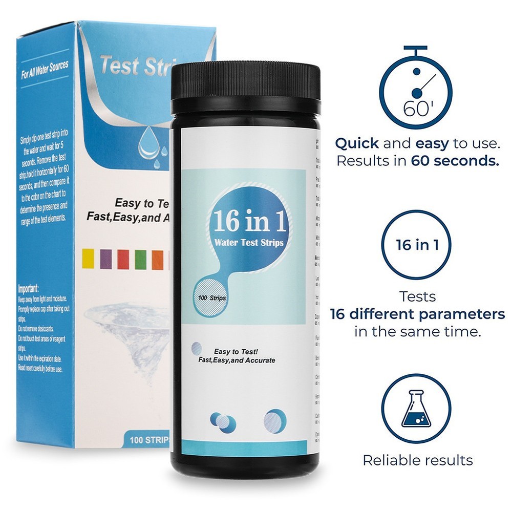 16 Parameters Water Test Strips – Accurate Home Drinking Water & Pool Test Kit
