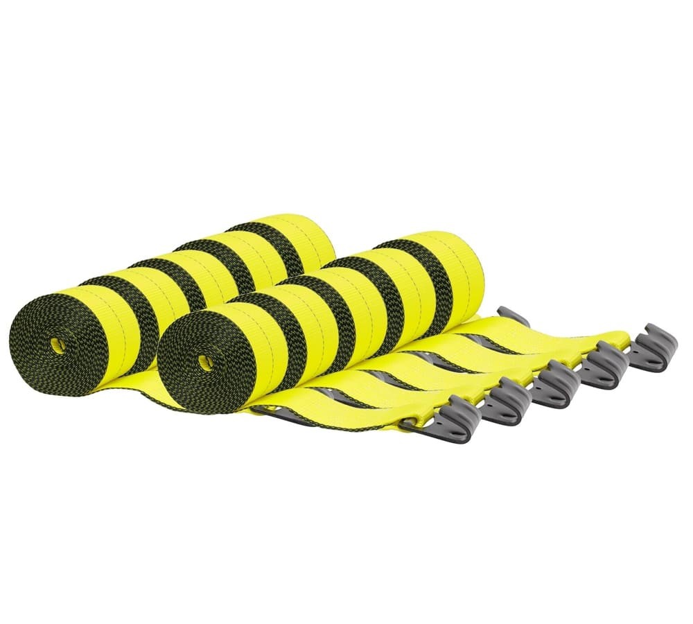 (10 Pack) 4" x 30' Winch Strap w/ Flat Hook Webbing (Reflective Yellow) 5400 #