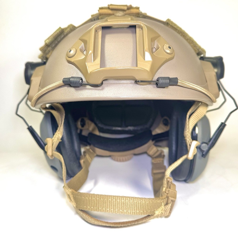 Ops-Core Style Bump Helmet w/ Peltor RangeGuard Ear Pro Setup Tan