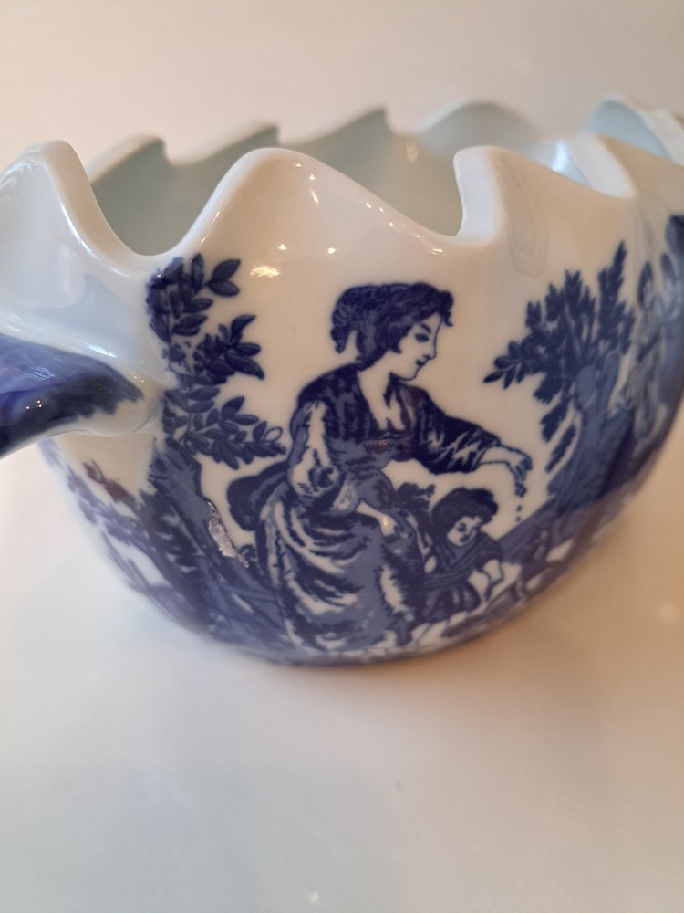 Victorian Ware Blue &White. Ironstone Planter/Bowl with Handles FLOW BLUE