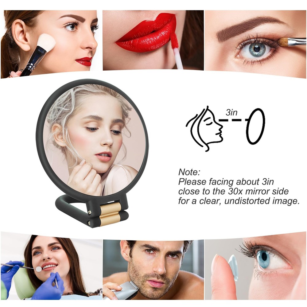 30X Magnifying Mirror Travel Hand Mirrors with Handle - Double Side Handheld Mi