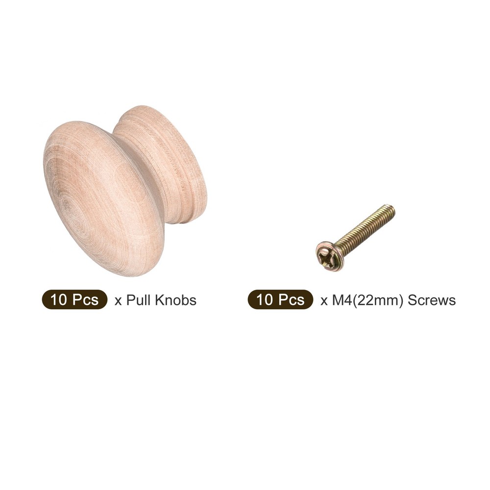 Round Wood Drawer Knob, (45mm Dia) 10Pcs, Wood Pull Knobs