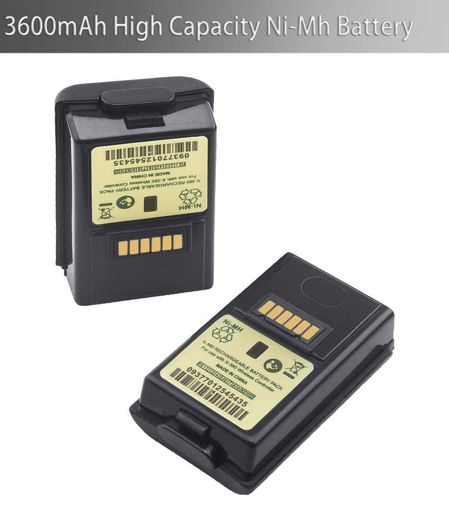 2-Pack Xbox 360 Controller Rechargeable Battery (3600Mah) with Dual Charging Doc