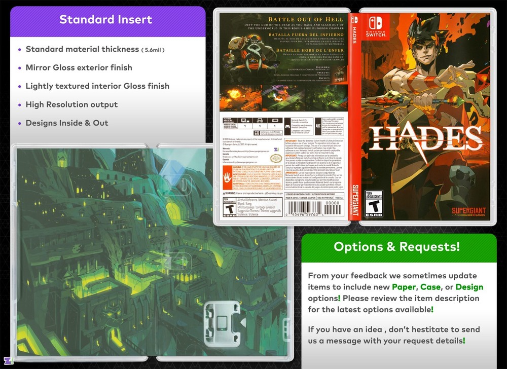 Hades COVER ART: Replacement Insert / Case for Nintendo Switch