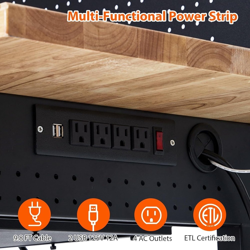 60" Adjustable Height Workbench 2000 LB Workstation W/ Drawer Storage & Pegboard