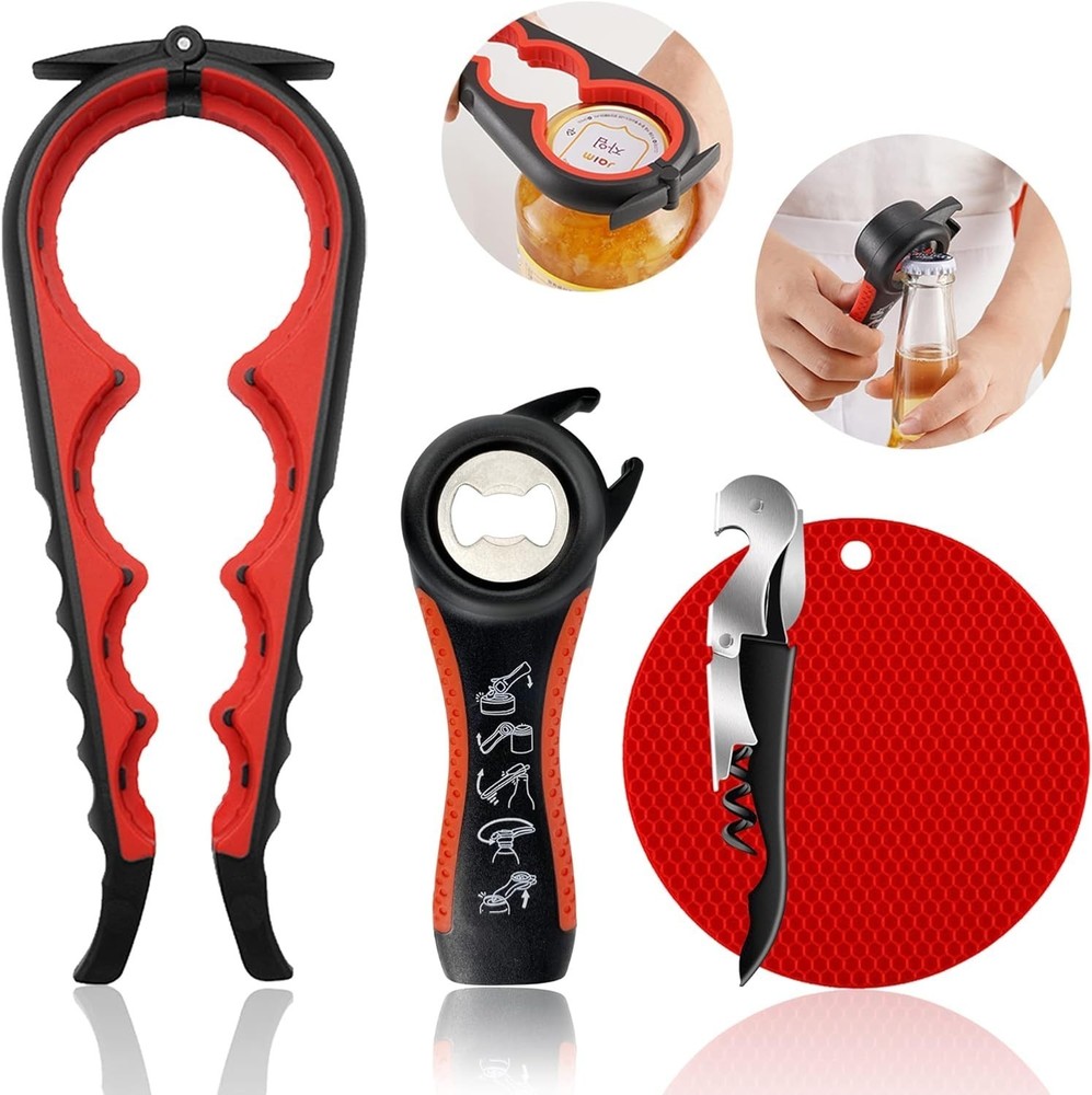 Jar Opener Weak Hands Seniors W/ Arthritis 5 in 1 Multi Function Bottle Opener