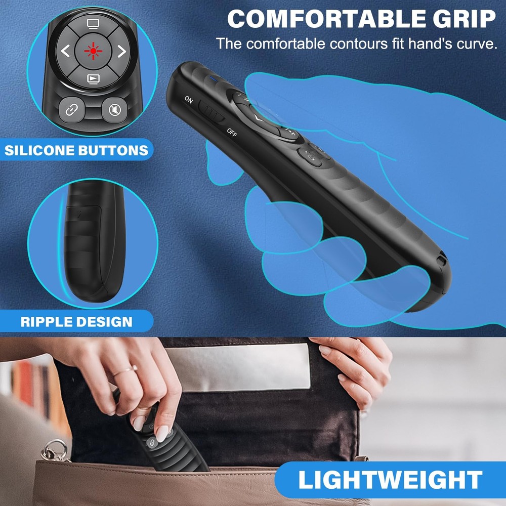 Presentation Clicker Wireless Presenter Remote for Black-Red AAA