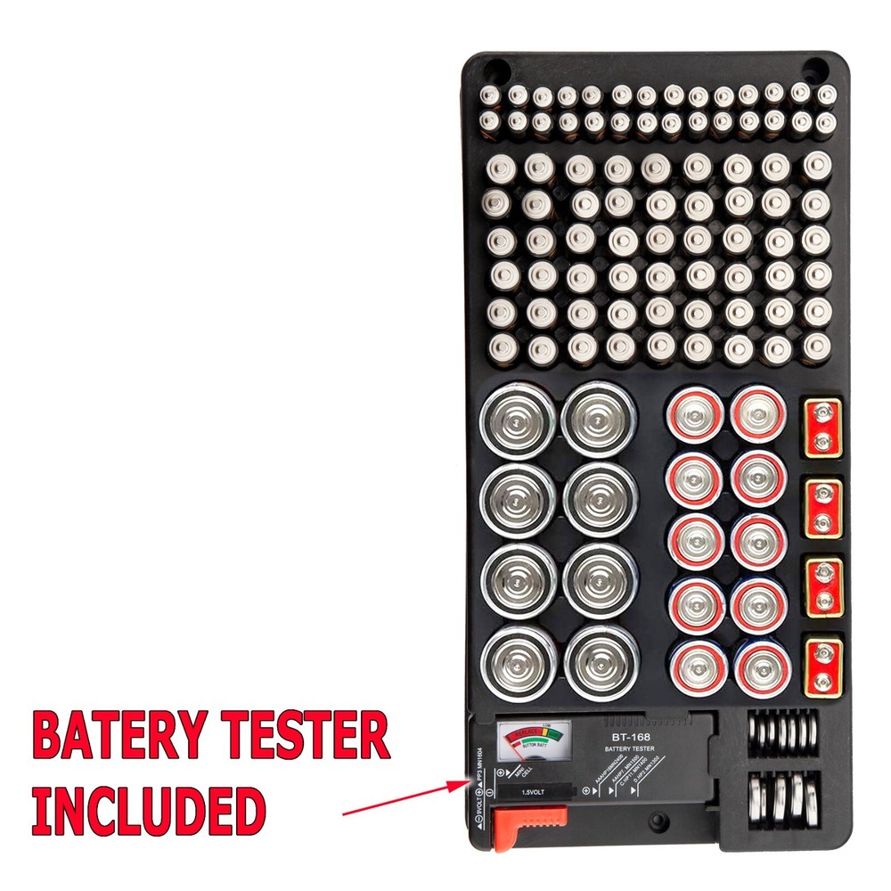 Battery Storage Organizer Case with Removable Tester for AAA AA 9V C D Batteries
