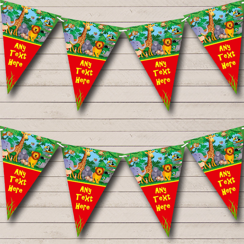 Red Jungle Animals Personalised Childrens Party Bunting