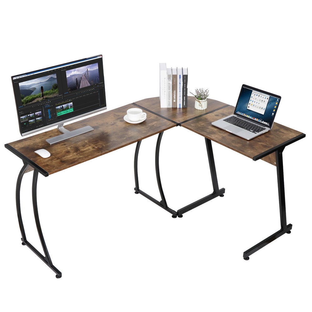 L Shaped Computer Desk L Shaped Corner Desk Laptop Study Writing Table Brown