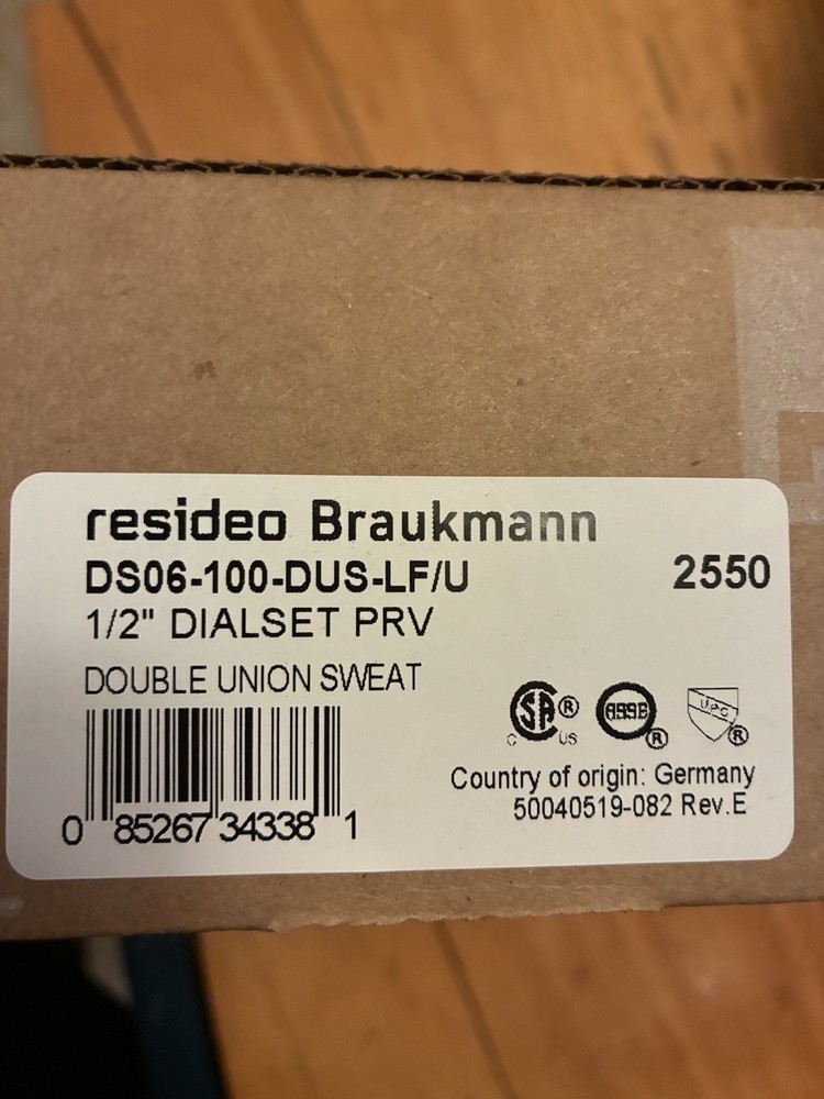 Resideo Braukmann DS06-100-DUS-LF/U 1/2" Brass Double Union Sweat Water PRV