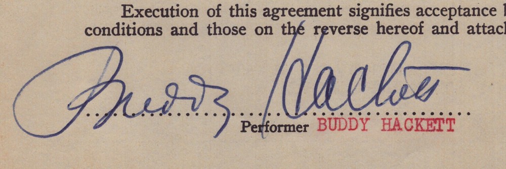 BUDDY HACKETT - ANNOTATED CONTRACT MULTI-SIGNED 12/19/1960