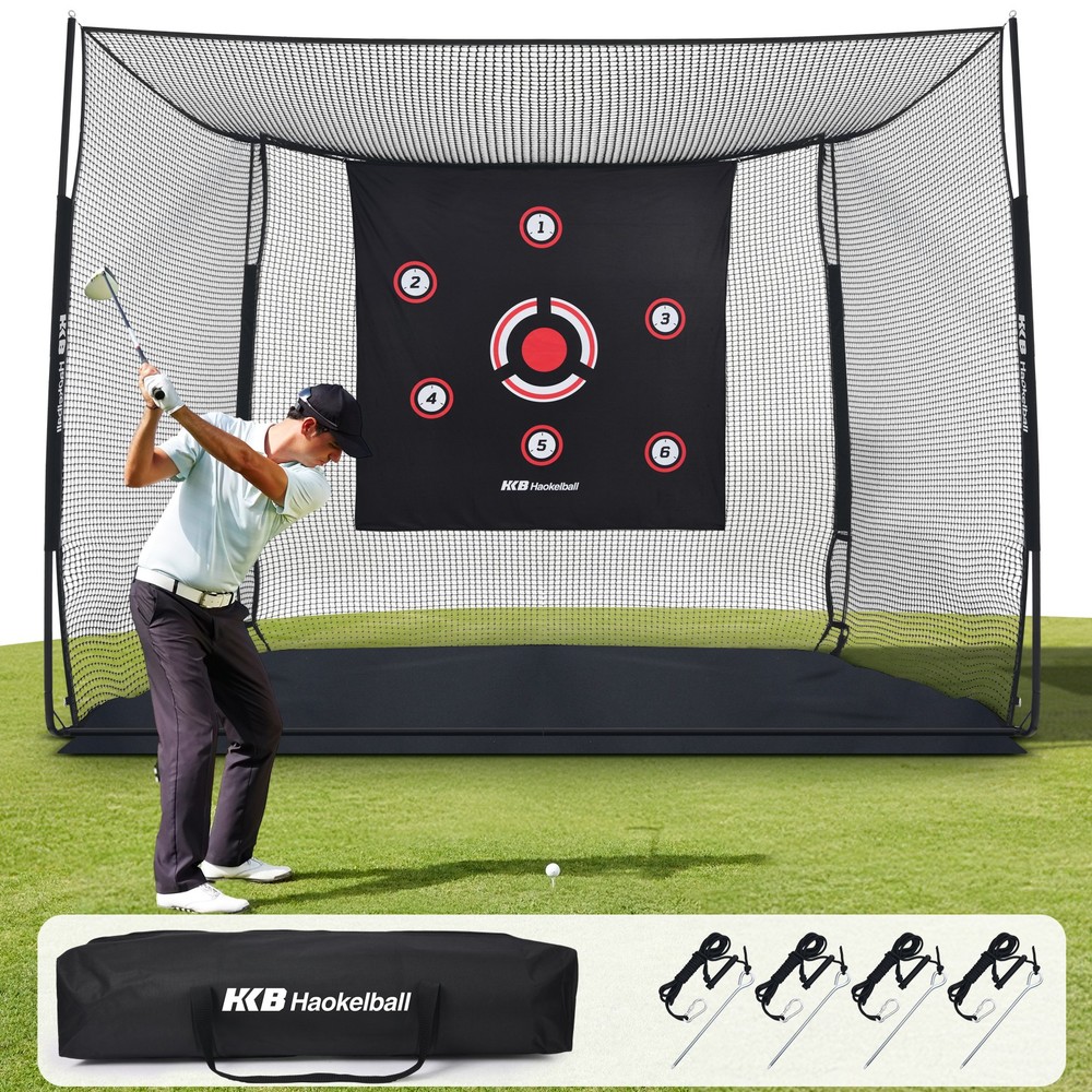 Golf Hitting Cage Net 10x8x6ft Heavy-Duty Golf Practice Net w/Target Cloth Frame