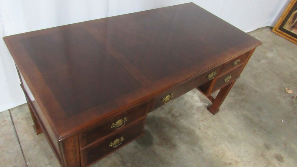 Mahogany Executive Desk Chippendale Banded Designer
