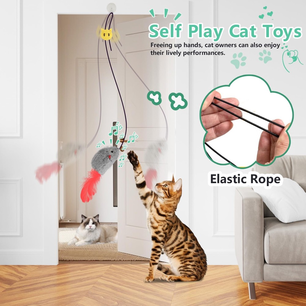 2 Pack Door Hanging Cat Mouse Toy Squeaky Feather Teaser