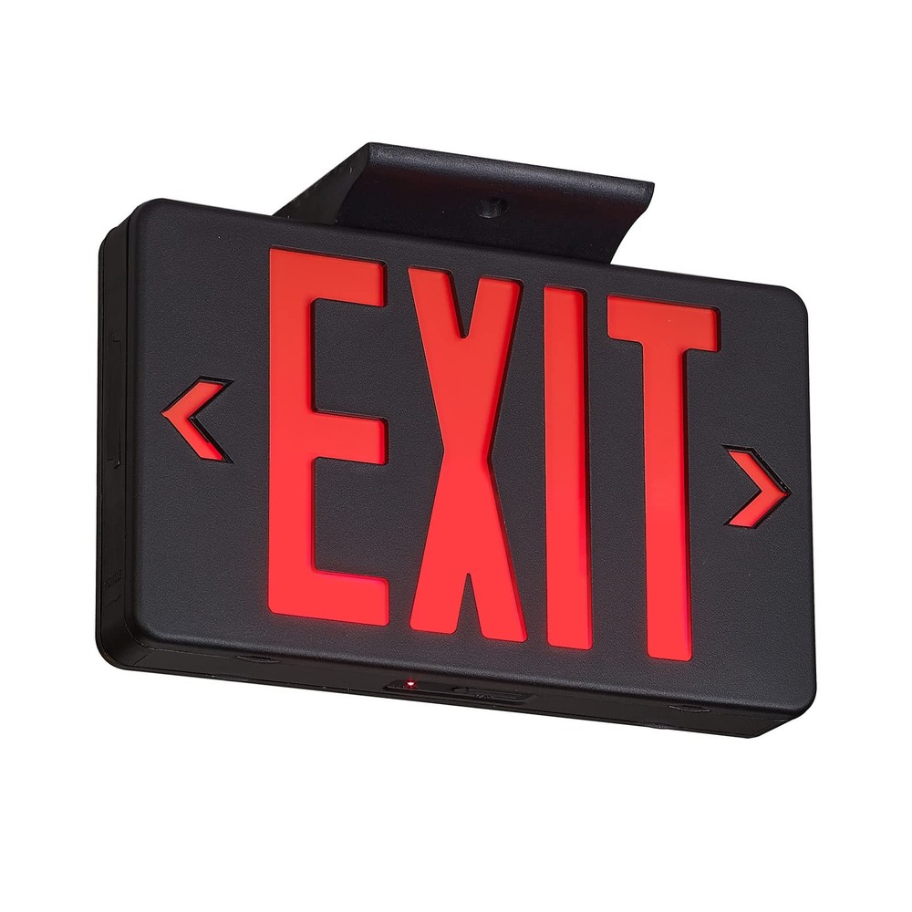 TANLUX Red Exit Sign with Black Housing, LED Emergency Exit Light with Battery B