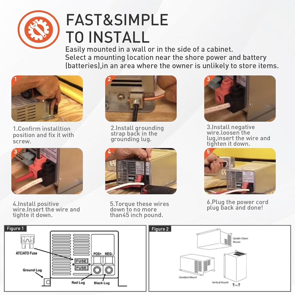 Converter 55 Amp Deck Power Converter Charger For RV Trailer Camper WF-9855 12V