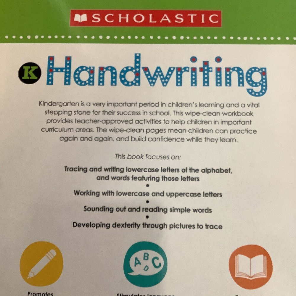 Scholastic Handwriting Kindergarten Learning Wipe Clean