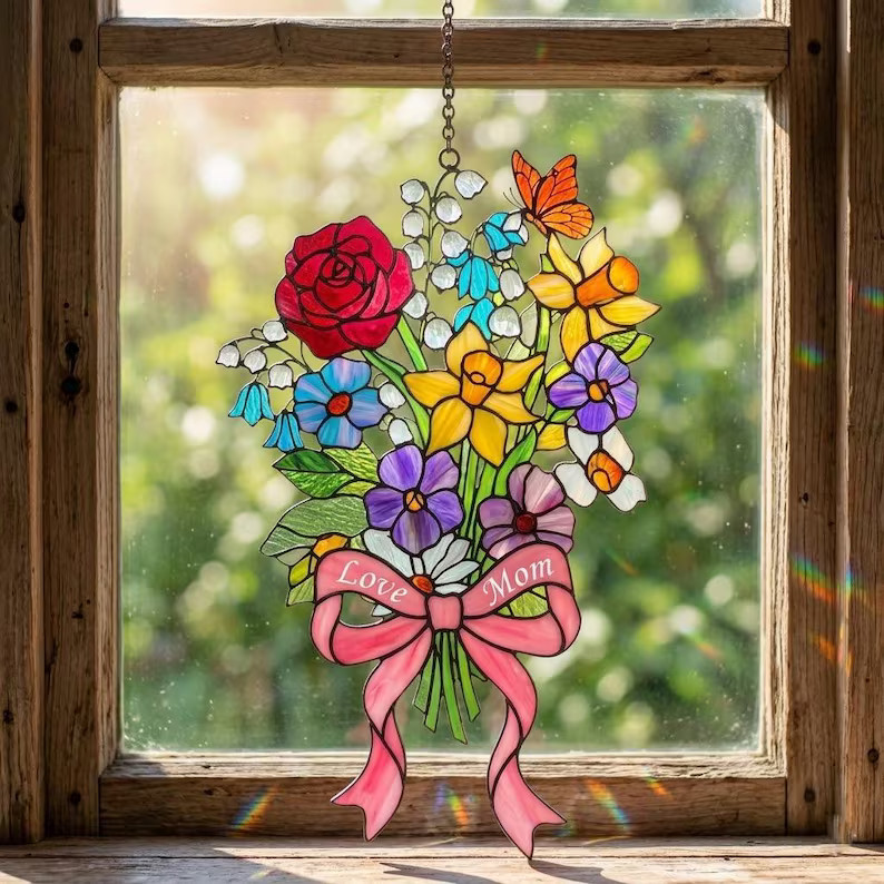 Custom Love Mom Flower Suncatcher Acrylic Personalized Gift