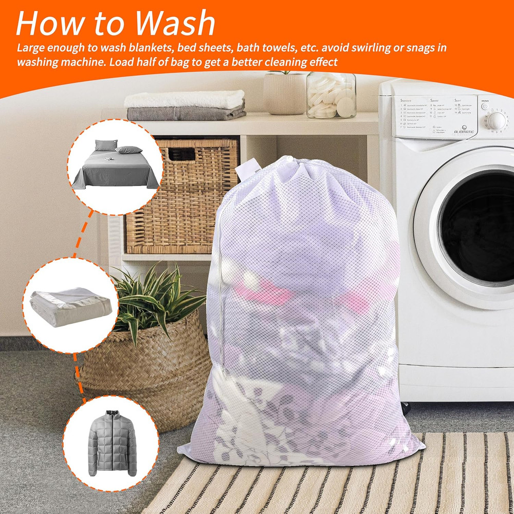 Extra Heavy Duty Large Diamond Mesh Laundry Bags with Drawstring Closure & ID...