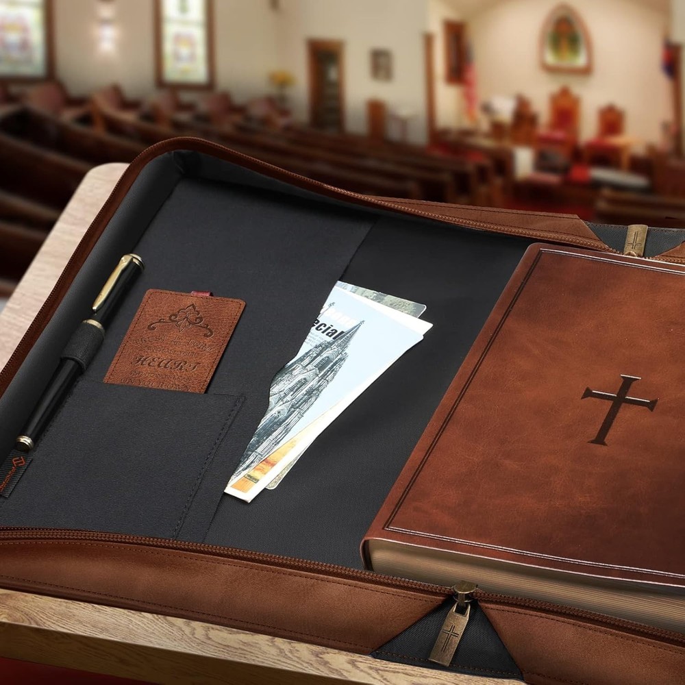 Large Leather Bible Cover - Stylish Protective Case with Handle & Bookmark