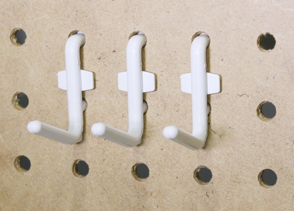 Plastic White Pegboard Wall Locking Hooks 50 J & 50 L Pack PEGBOARD NOT INCLUDED