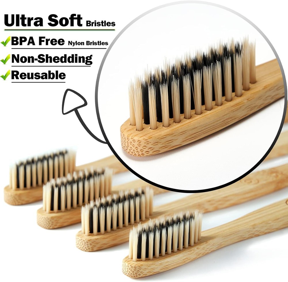 20 Count Bamboo Toothbrushes (Soft+Medium), Natural Wood Toothbrushes Bulk, Eco-