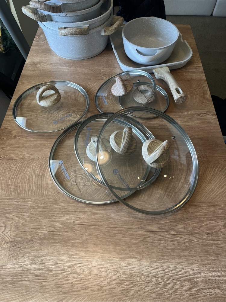 14-Piece Speckled Beige Masterclass Premium Cookware Set.