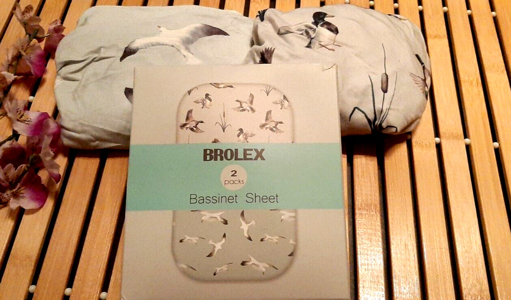 BROLEX 2 PACK BASSINET SHEETS ~ GRAY DUCKS , SEAGULLS  New , Open Pkg Jersey