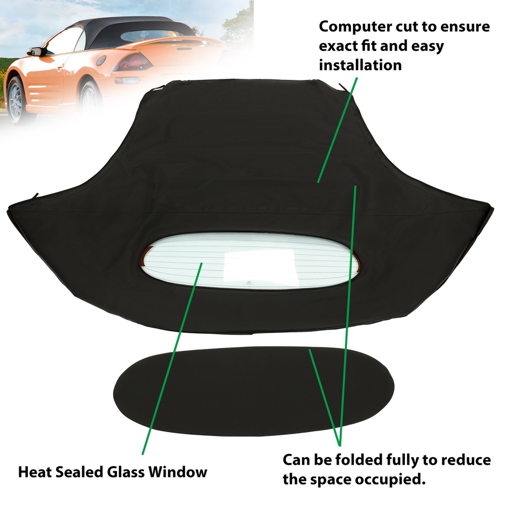 For Mitsubishi Eclipse 2000-05 Convertible Soft Top & Heated Glass window Black