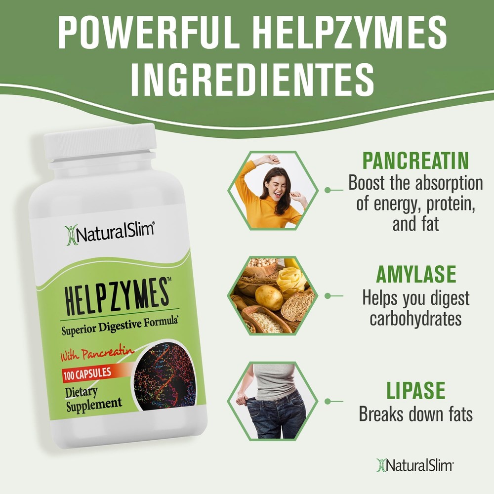 NaturalSlim Helpzymes 2-Pack Digestive Formula - Digestive Enzymes Capsules