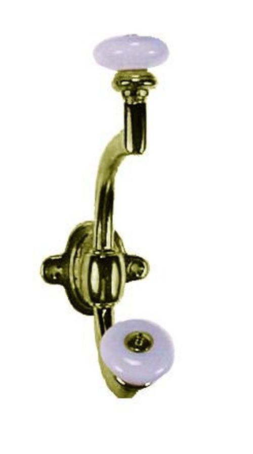 Front Mount Coat Hook Antique Brass With White Ceramic Knobs