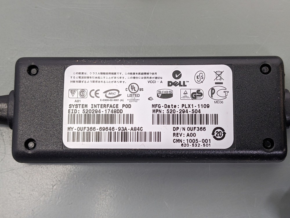 (2) Dell 0UF366 USB VGA KVM System Interface Pod SIP Cables