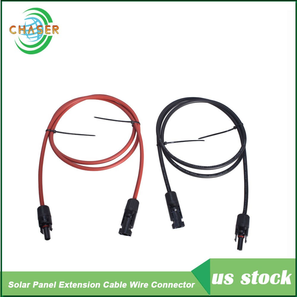 1 Pair 5ft Black + Red 12 AWG Solar Panel Extension Cable Wire Connector
