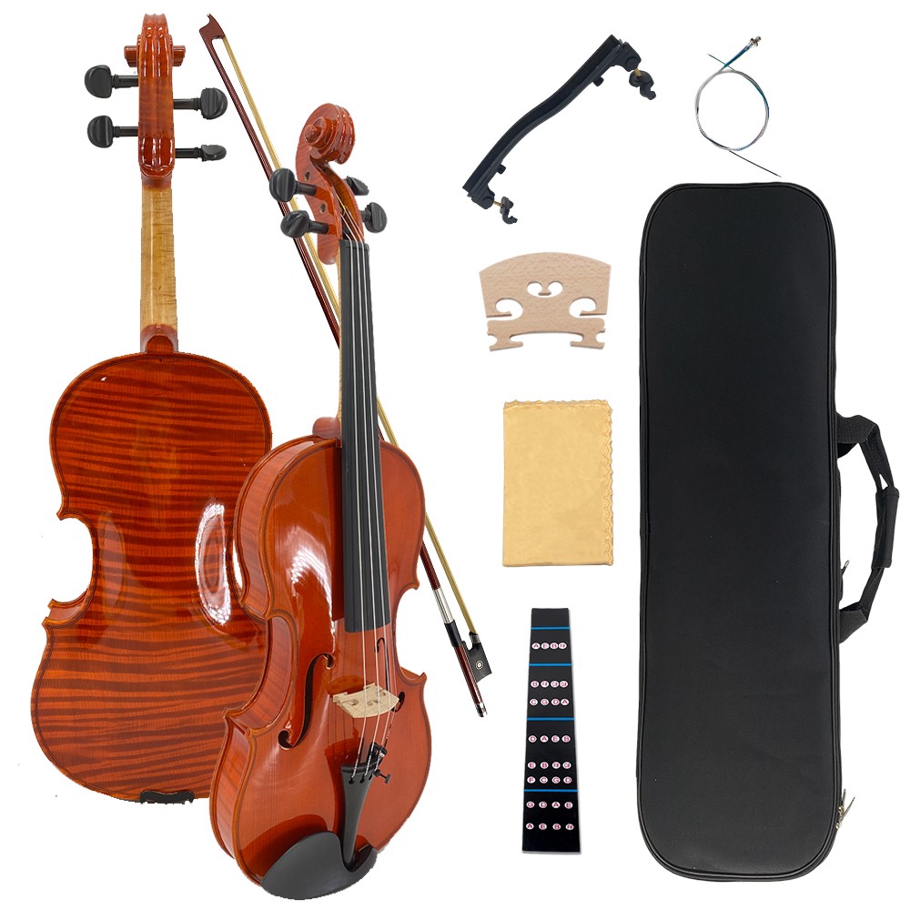 Premium 4/4 Violin Handmade One-Piece Flamed Maple Back Case Bow & Shoulder Rest