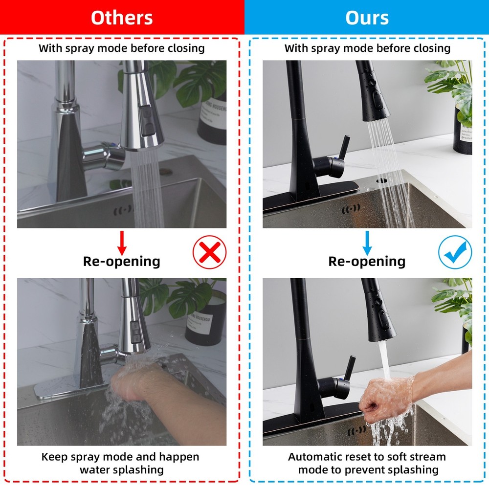 Kitchen Faucet Head Replacement 3-Function Pull Down Faucet Sprayer Head Black