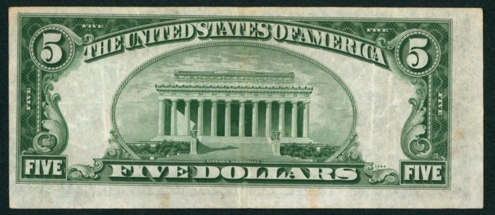 1934A $5 NORTH AFRICA Silver Certificate With Major Reverse Misalignment ERROR
