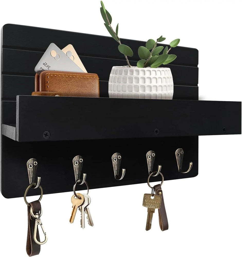 Key Holder Wall Mount, Rustic Key Hooks for Wall with Shelf for Mail Organizer,