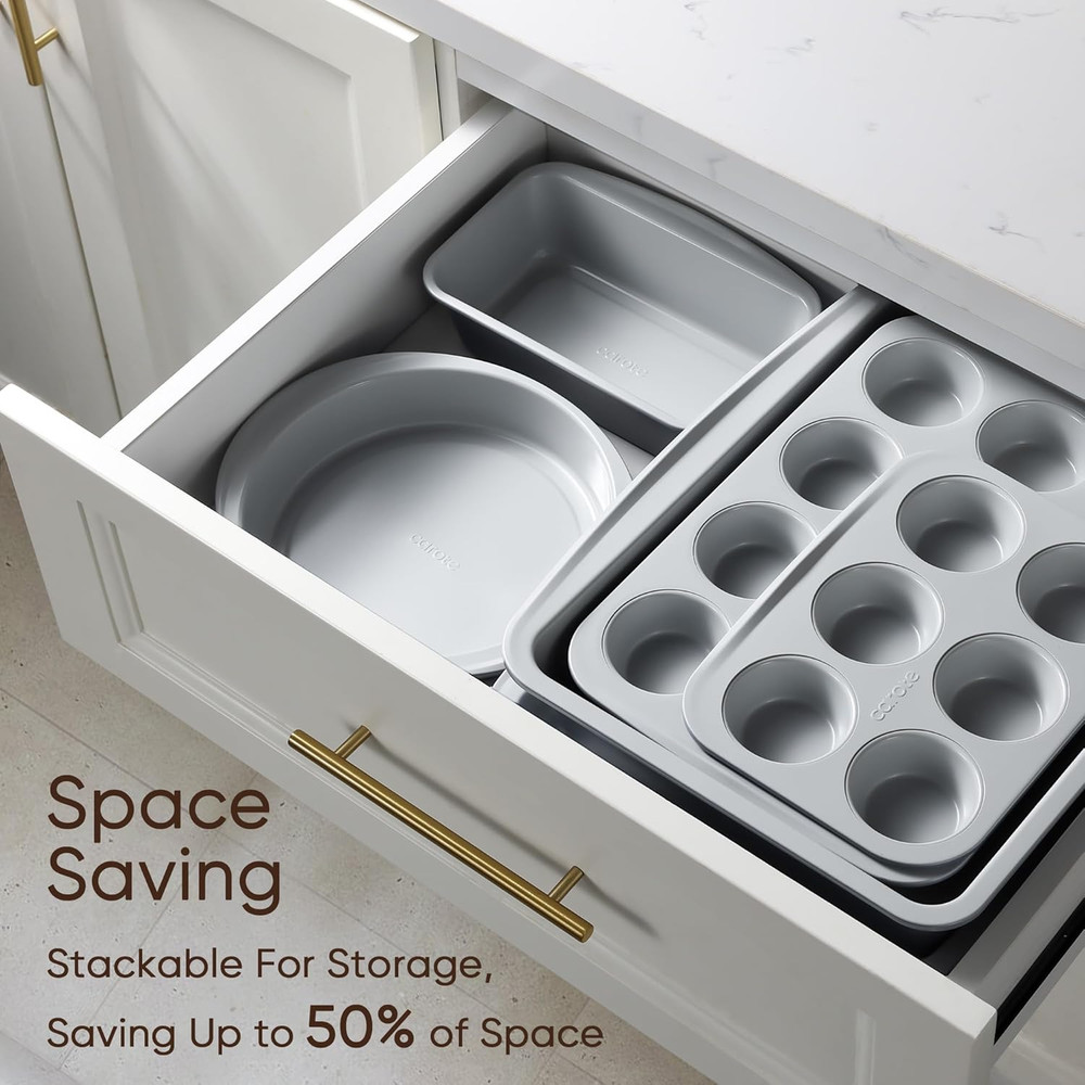 7-Piece Nonstick Stackable Baking Pans Set - Bakeware Sets Including Cookie Shee