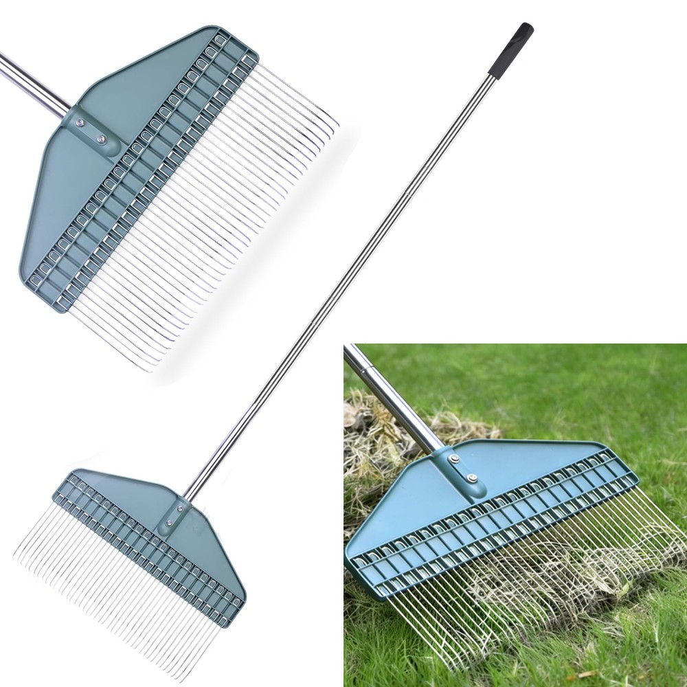 Thatch Rake with 66 Inch Adjustable Handle, 17 Inch Wide Durable Dethatcher R...