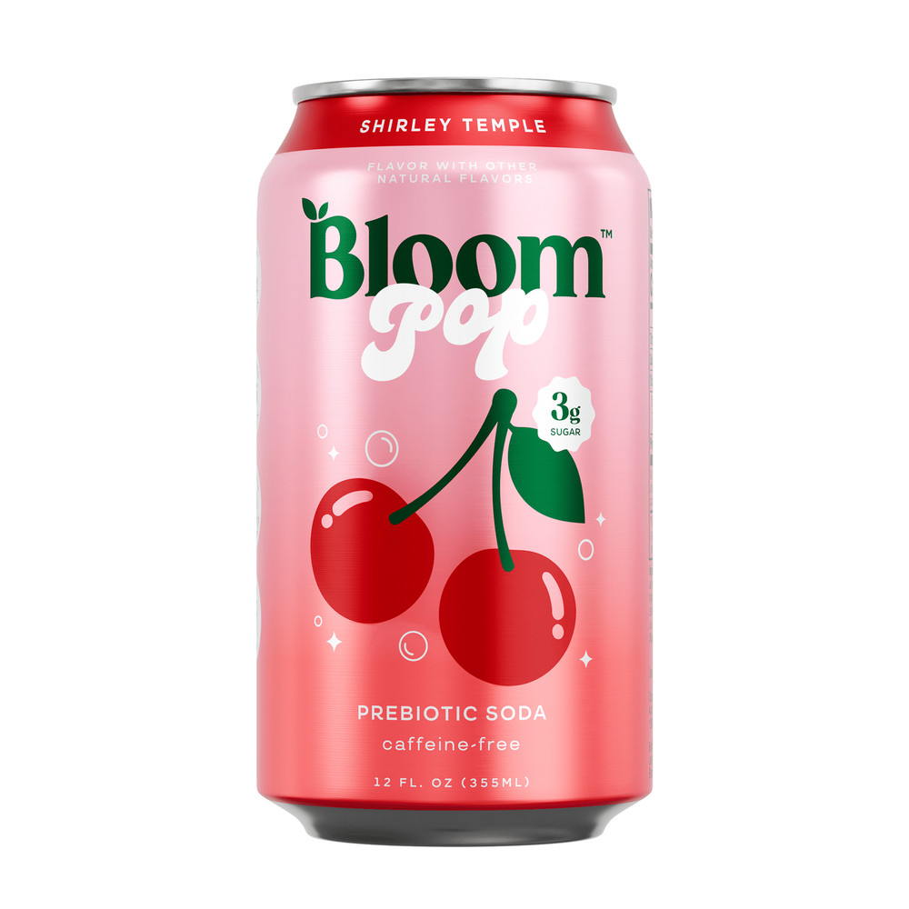 Bloom Pop Prebiotic Soda, Raspberry Lemon, 12 fl oz Can